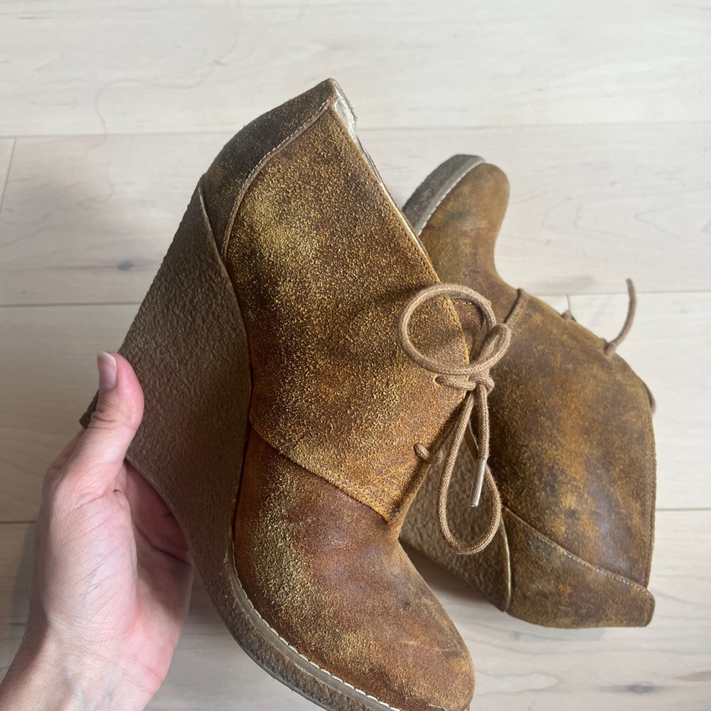Enzo Brown Leather Wedge Ankle Boots 7 1/2